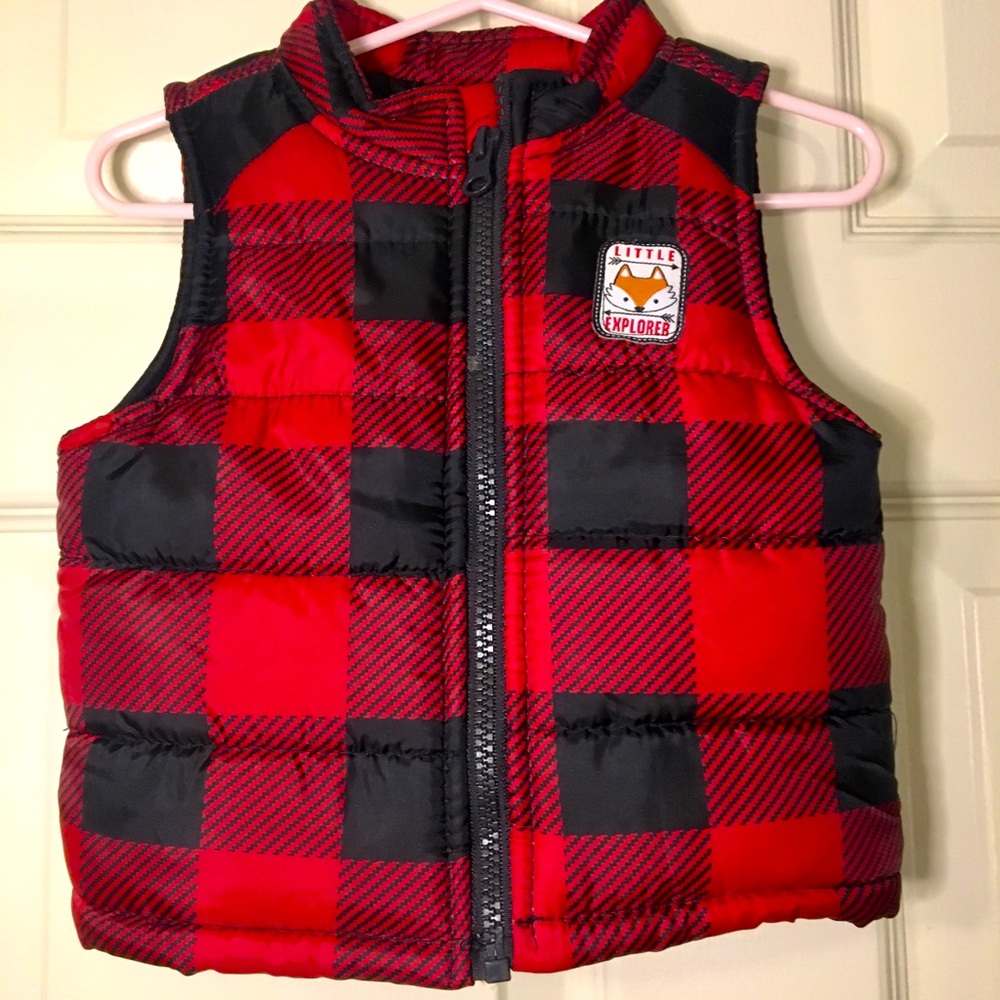 Healthtex Baby 12 months red plaid puffer vest